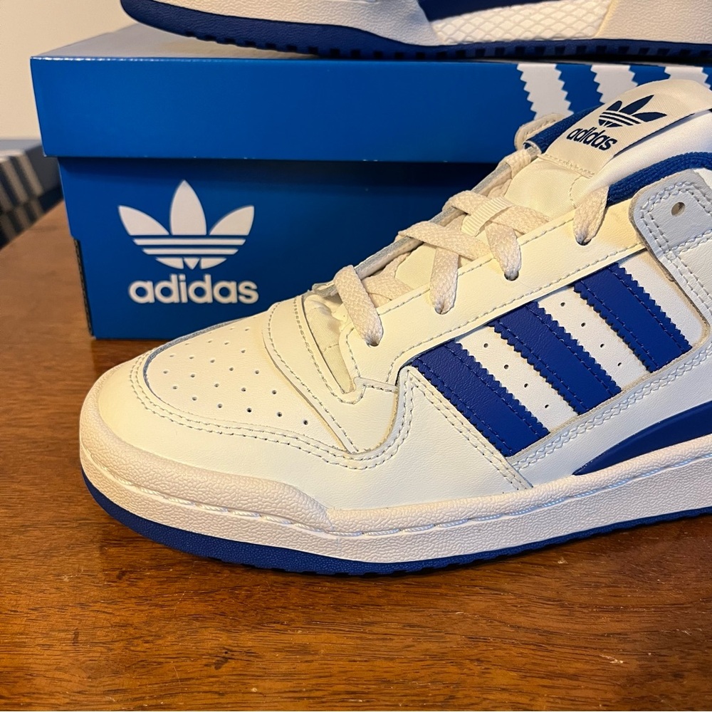 ADIDAS Women’s Forum Low White and Royal Blue Sneakers - Picture 3 of 10